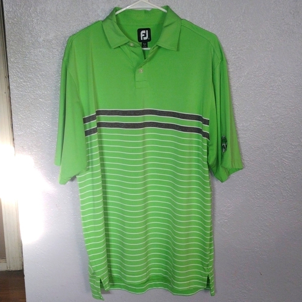 Footjoy Lime Green Striped Golf Stone Water Country Club Polo L